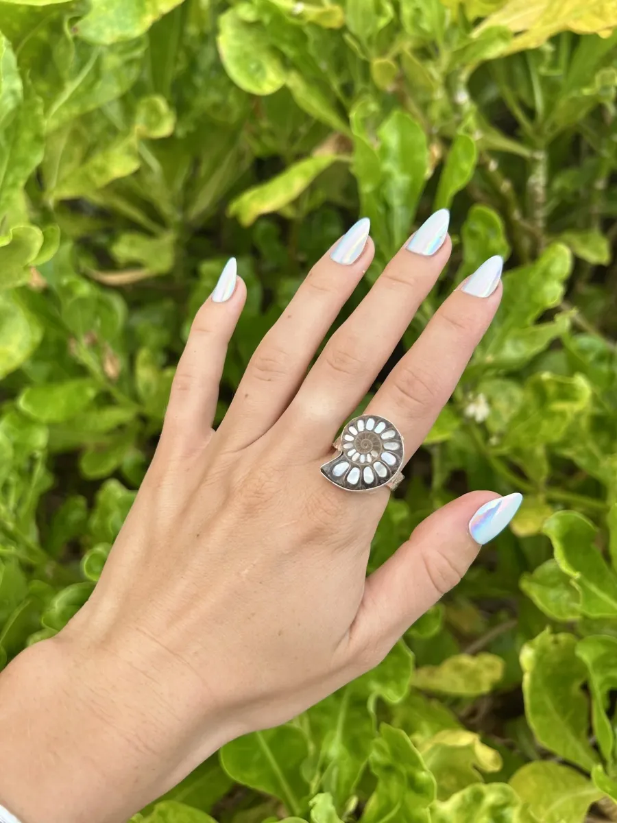 Wild Water Spiral Ring- Mother of Pearl