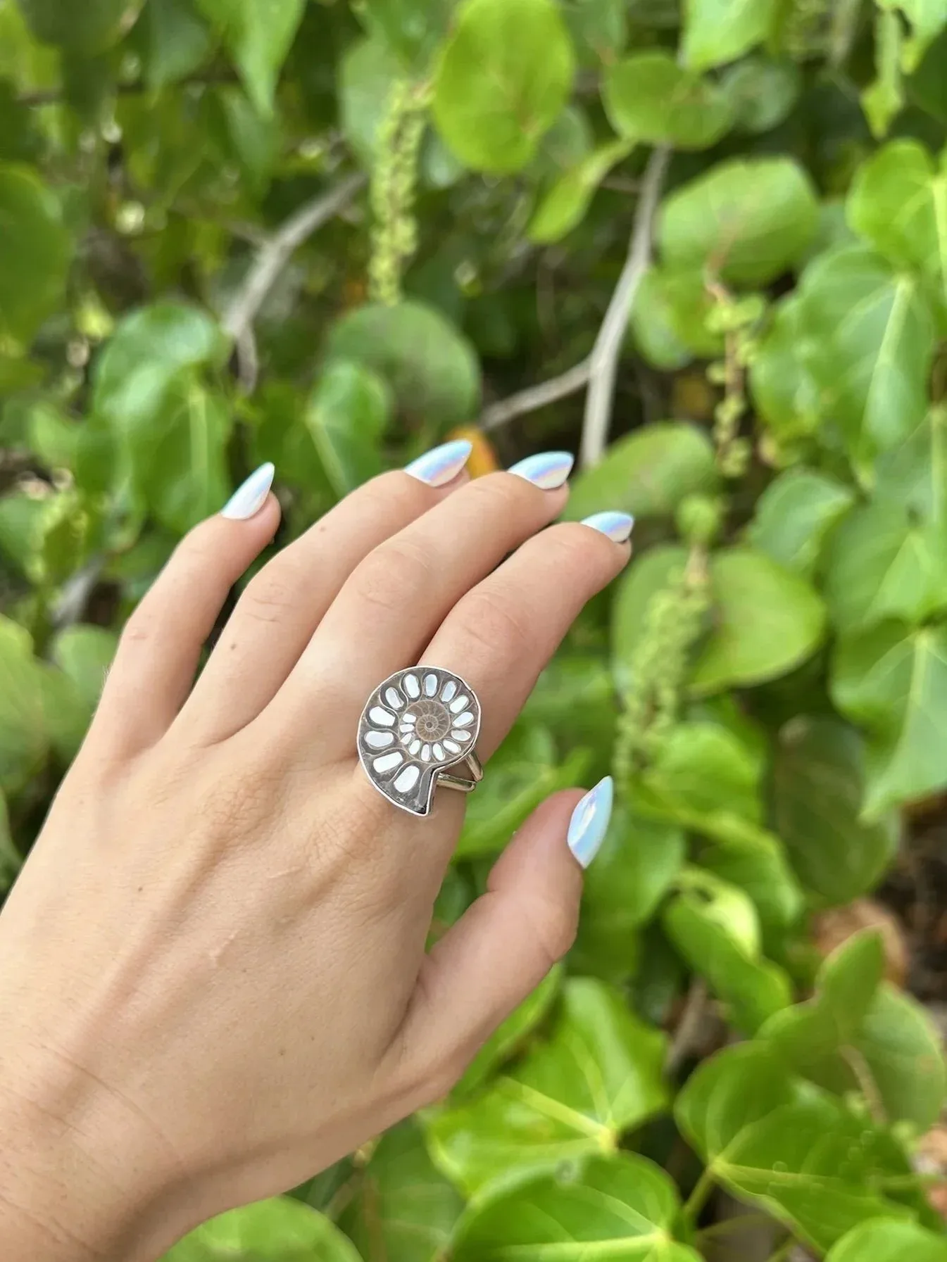 Wild Water Spiral Ring- Mother of Pearl