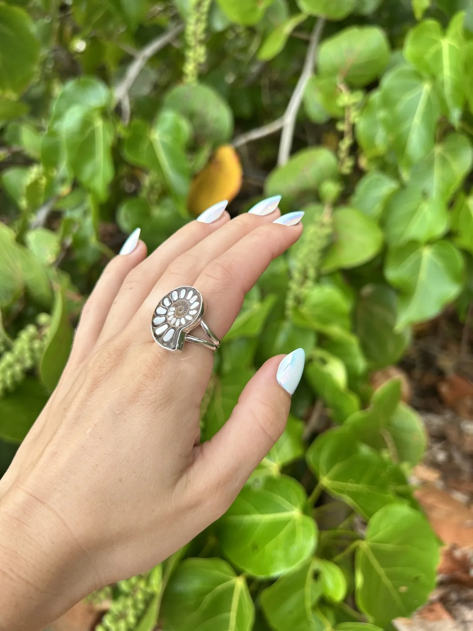 Wild Water Spiral Ring- Mother of Pearl